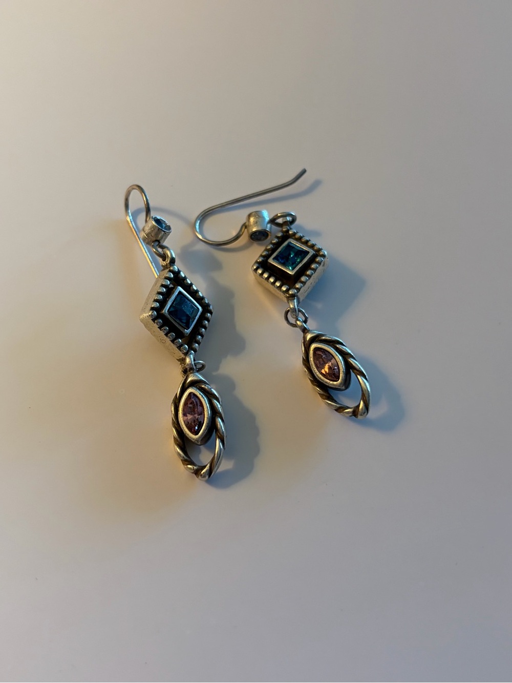 Brighton Halo Horizon  Silver Drop Earrings with Blue and Purple Stones